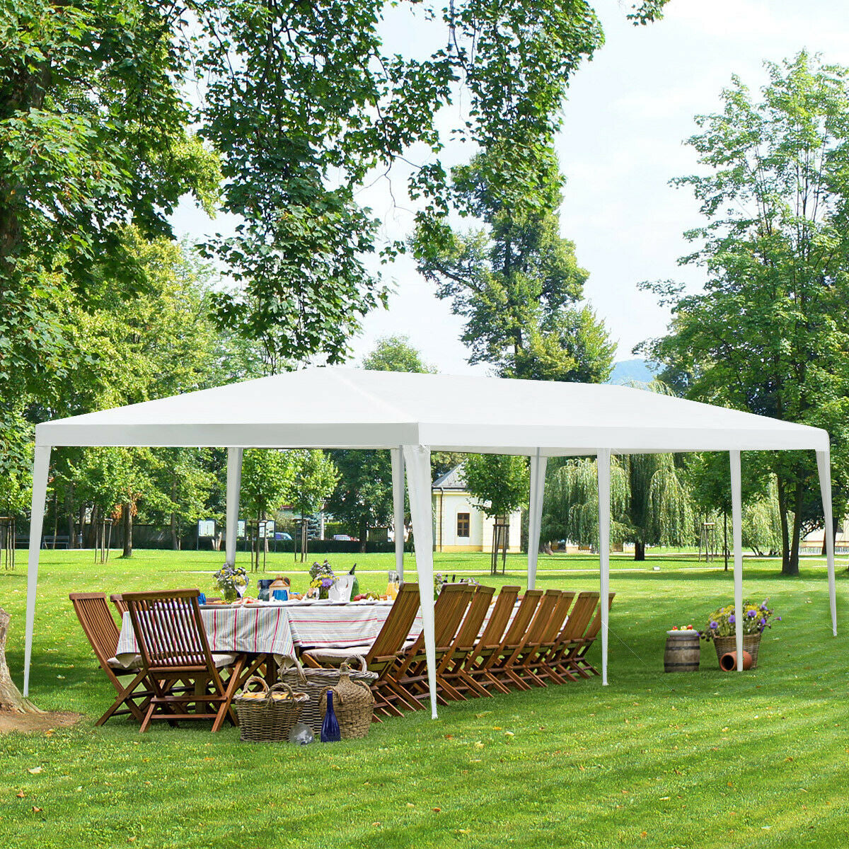 10 x 30 Feet Gazebo Canopy Tent with Connection Stakes and Wind Ropes Kids Crystal