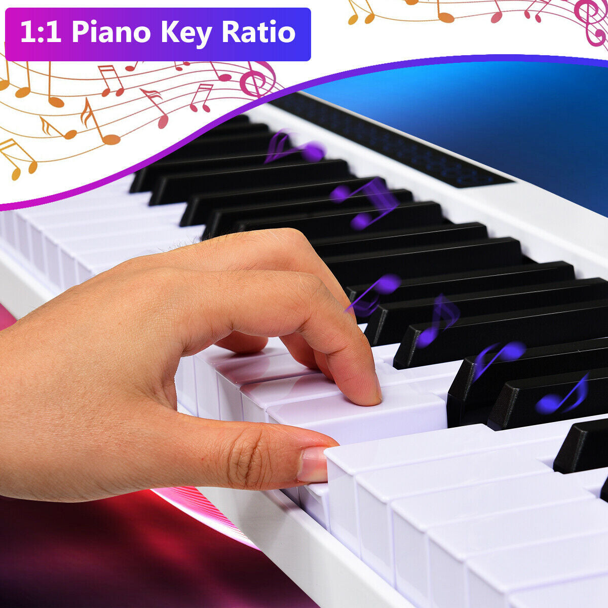 88-Key Portable Electronic Piano with Voice Function-White Kids Crystal