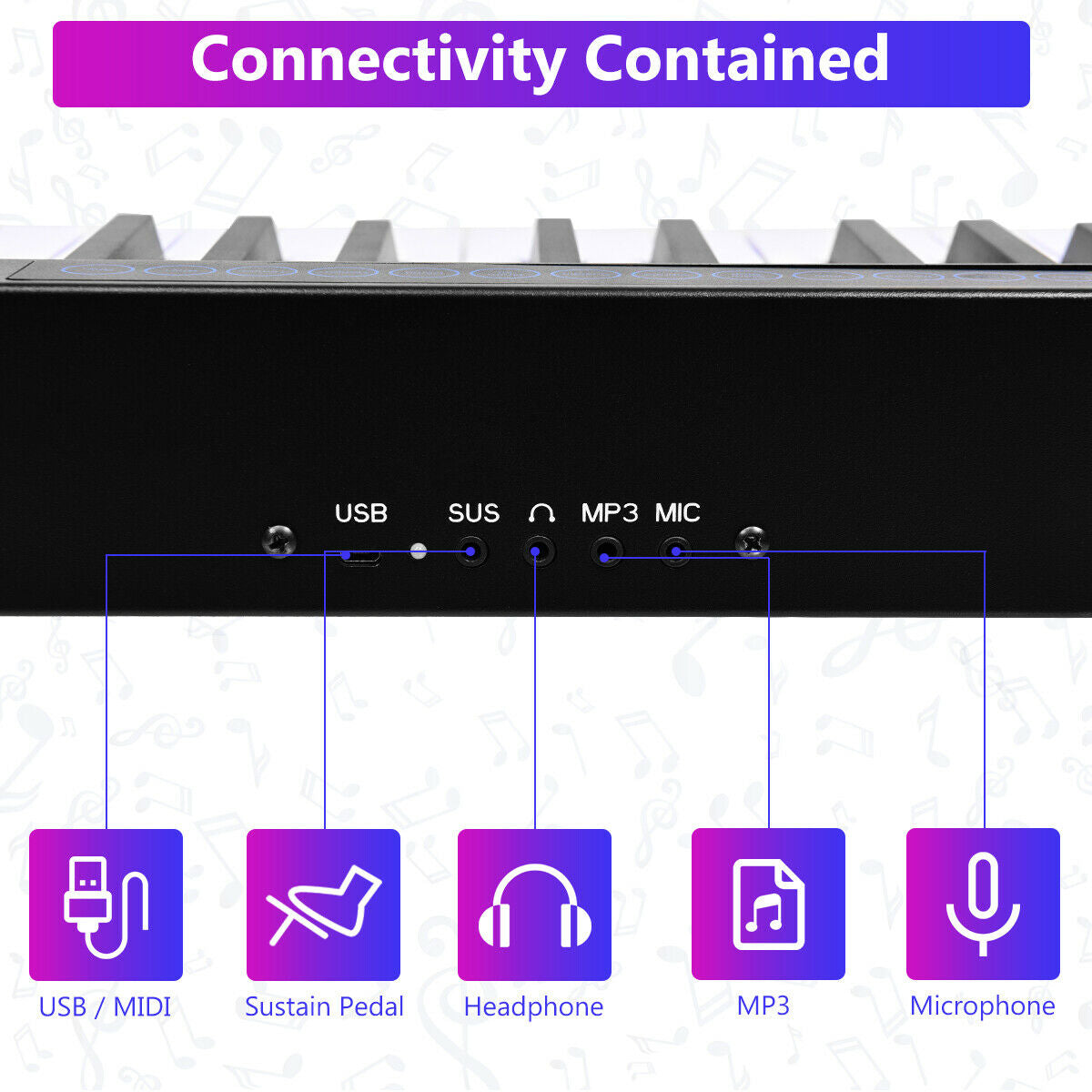 88-Key Portable Electronic Piano with  Voice Function-Black Kids Crystal