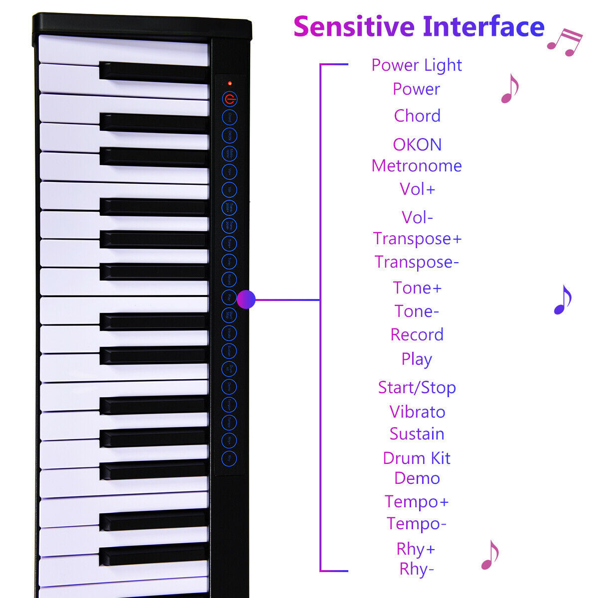 88-Key Portable Electronic Piano with  Voice Function-Black Kids Crystal