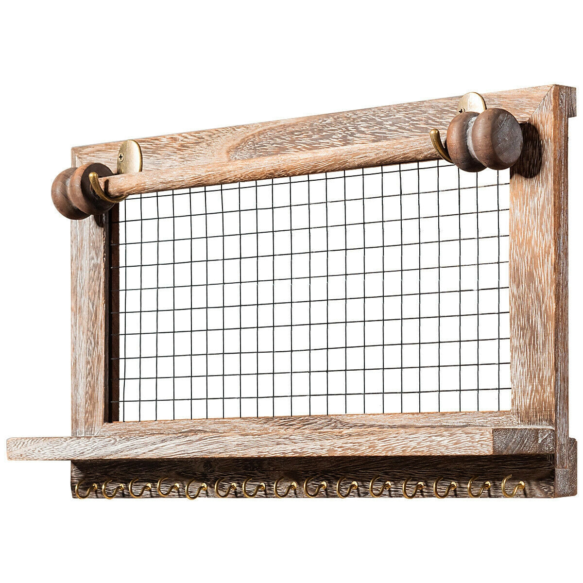 Vintage Wood Wall Mounted Jewelry Organizer Display Rack with Bracelet Rod-Brown Kids Crystal