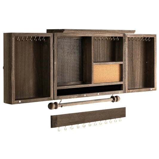 Vintage Wood Wall Mounted Jewelry Organizer with Barn Door-Brown Kids Crystal