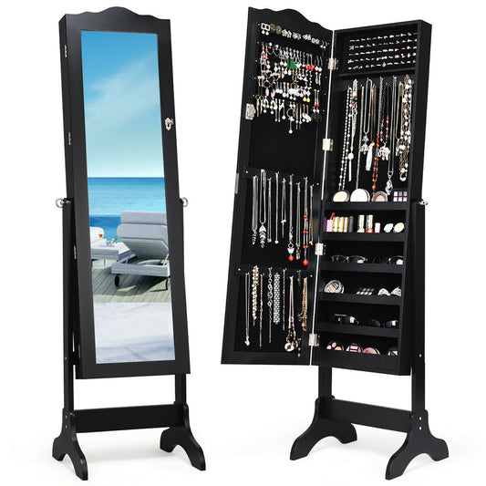 Mirrored Lockable Jewelry Cabinet Armoire Organizer Storage Box-Black Kids Crystal