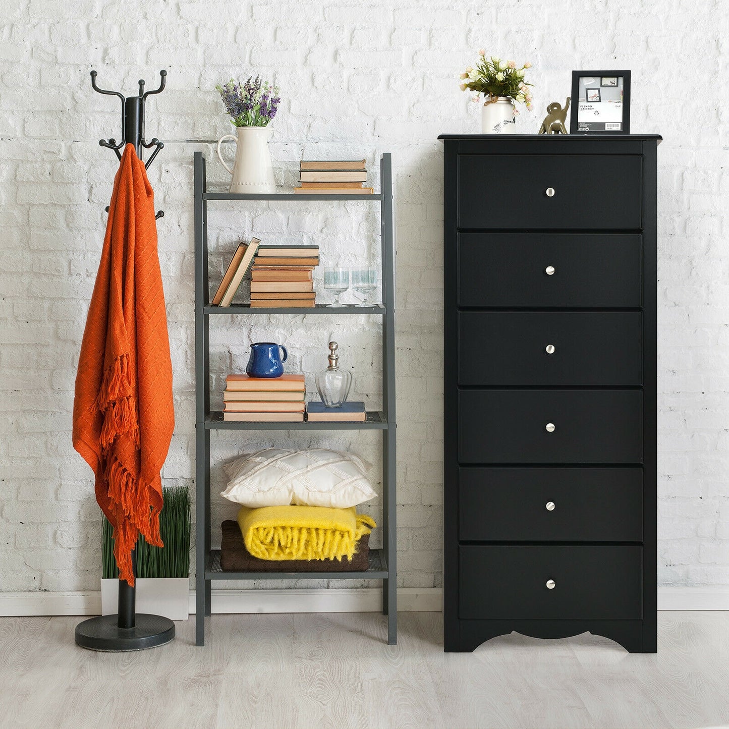 6 Drawers Chest Dresser Clothes Storage Bedroom Furniture Cabinet-Black Kids Crystal