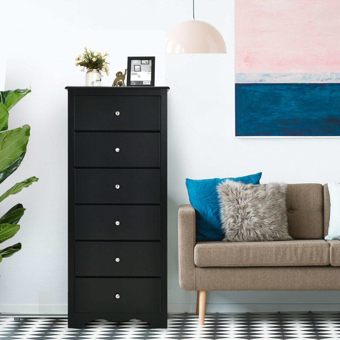 6 Drawers Chest Dresser Clothes Storage Bedroom Furniture Cabinet-Black Kids Crystal
