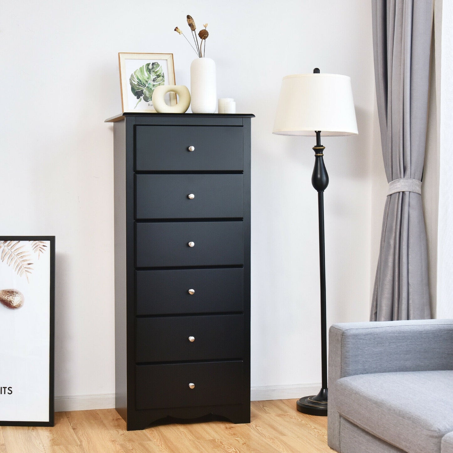 6 Drawers Chest Dresser Clothes Storage Bedroom Furniture Cabinet-Black Kids Crystal