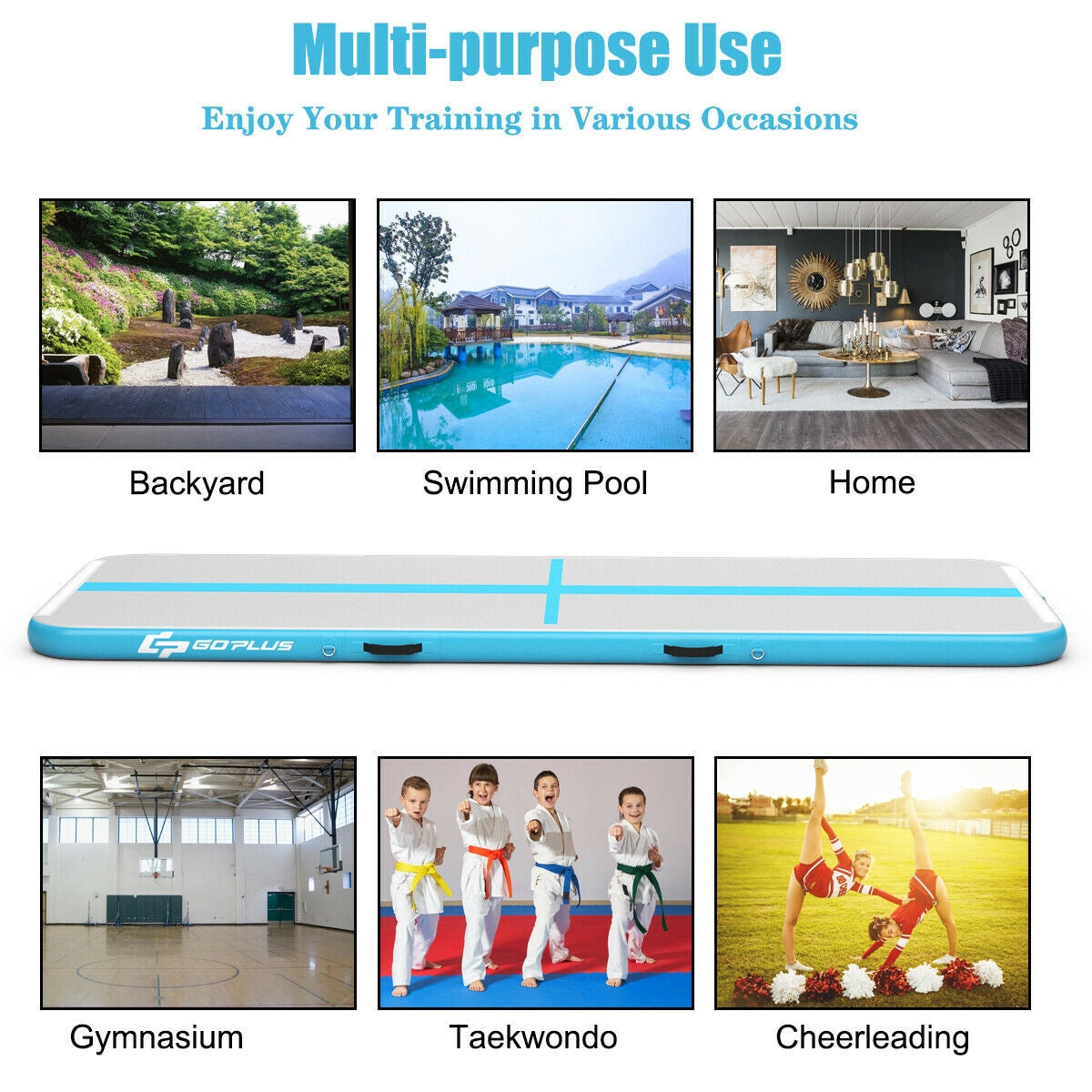 13 Feet Inflatable Gymnastics Tumbling Mat with Pump-Navy Kids Crystal