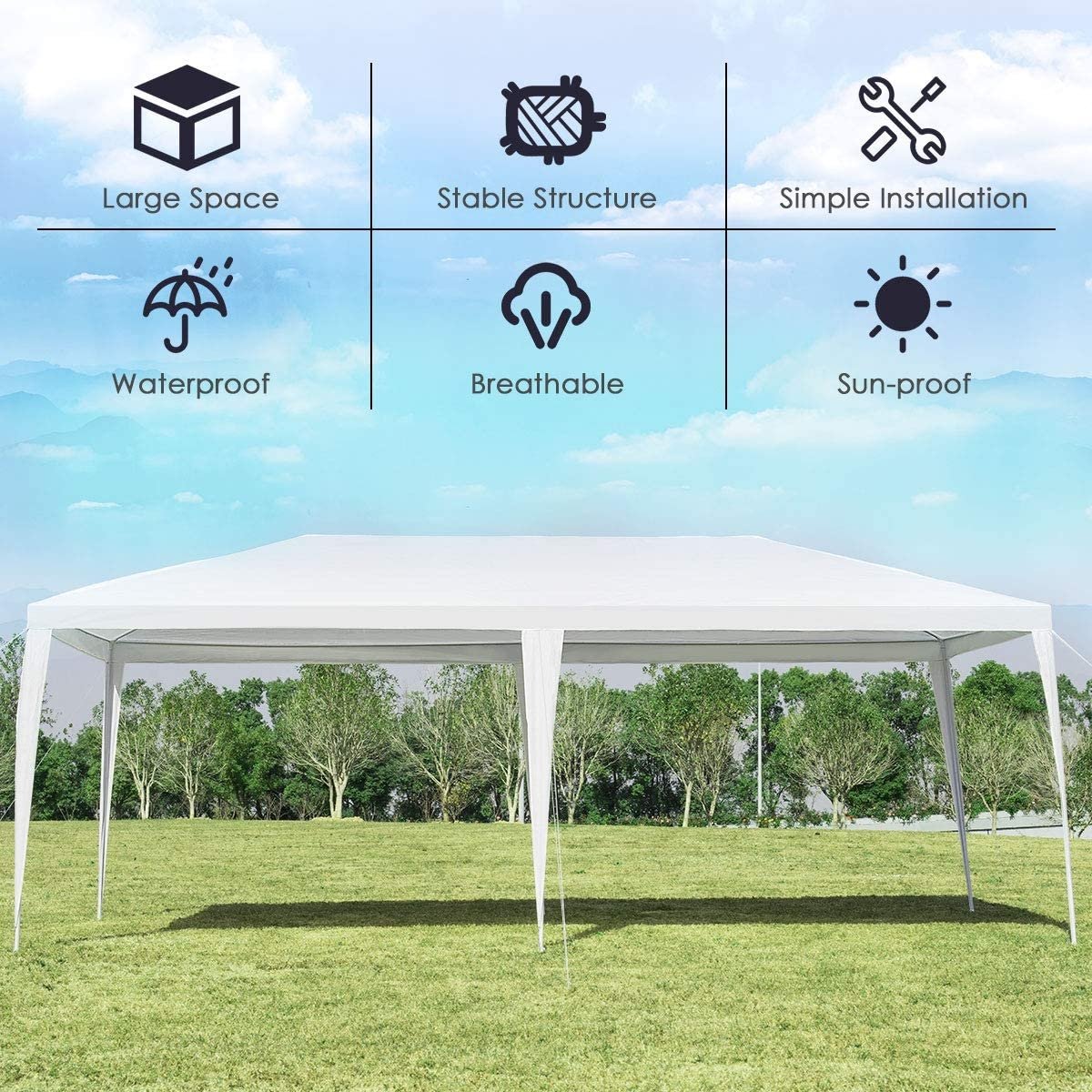 10 x 20 Feet Waterproof Canopy Tent with Tent Peg and Wind Rope Kids Crystal