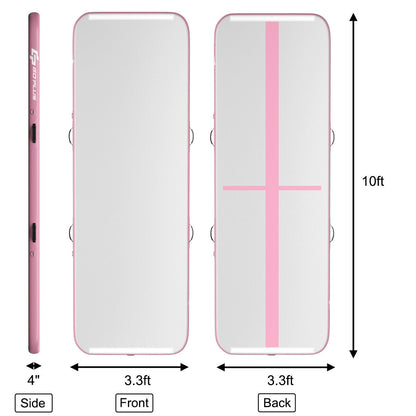 10 Feet Inflatable Gymnastics Tumbling Mat with Pump-Pink