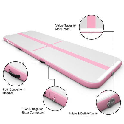 10 Feet Inflatable Gymnastics Tumbling Mat with Pump-Pink