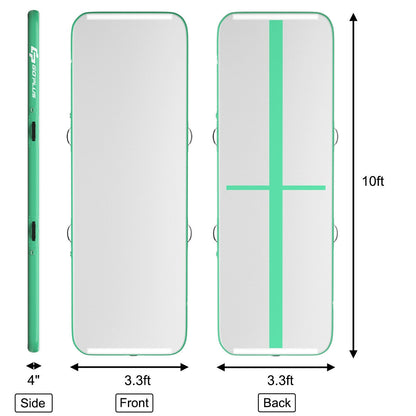 10 Feet Inflatable Gymnastics Tumbling Mat with Pump-Green