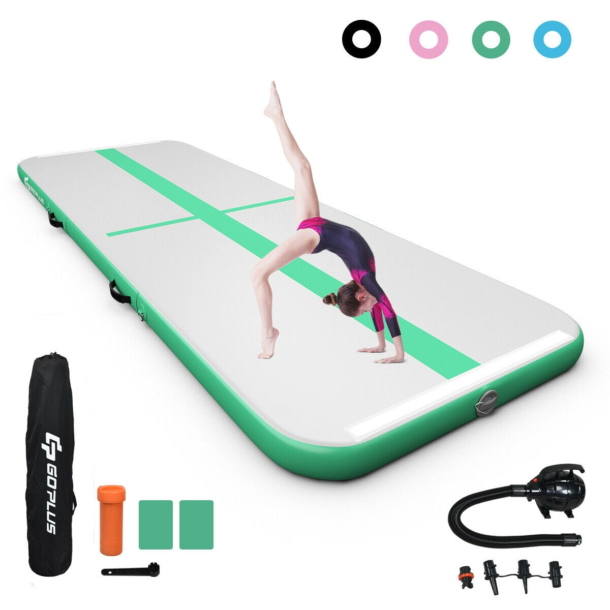 10 Feet Inflatable Gymnastics Tumbling Mat with Pump-Green Kids Crystal