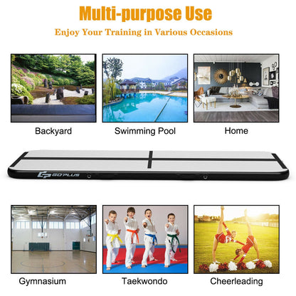10 Feet Inflatable Gymnastics Tumbling Mat with Pump-Black