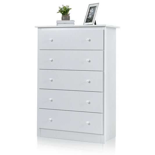 Functional Storage Organized Dresser with 5 Drawer-White Kids Crystal