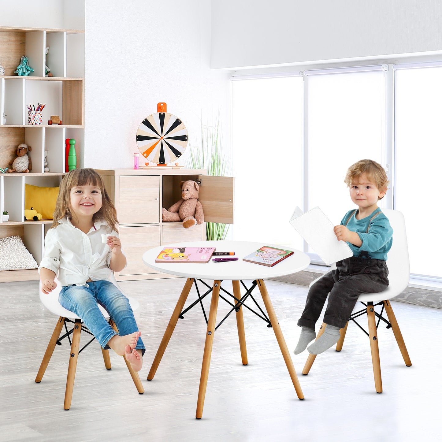 Kid's Modern Dining Table Set with 2 Armless Chairs Kids Crystal