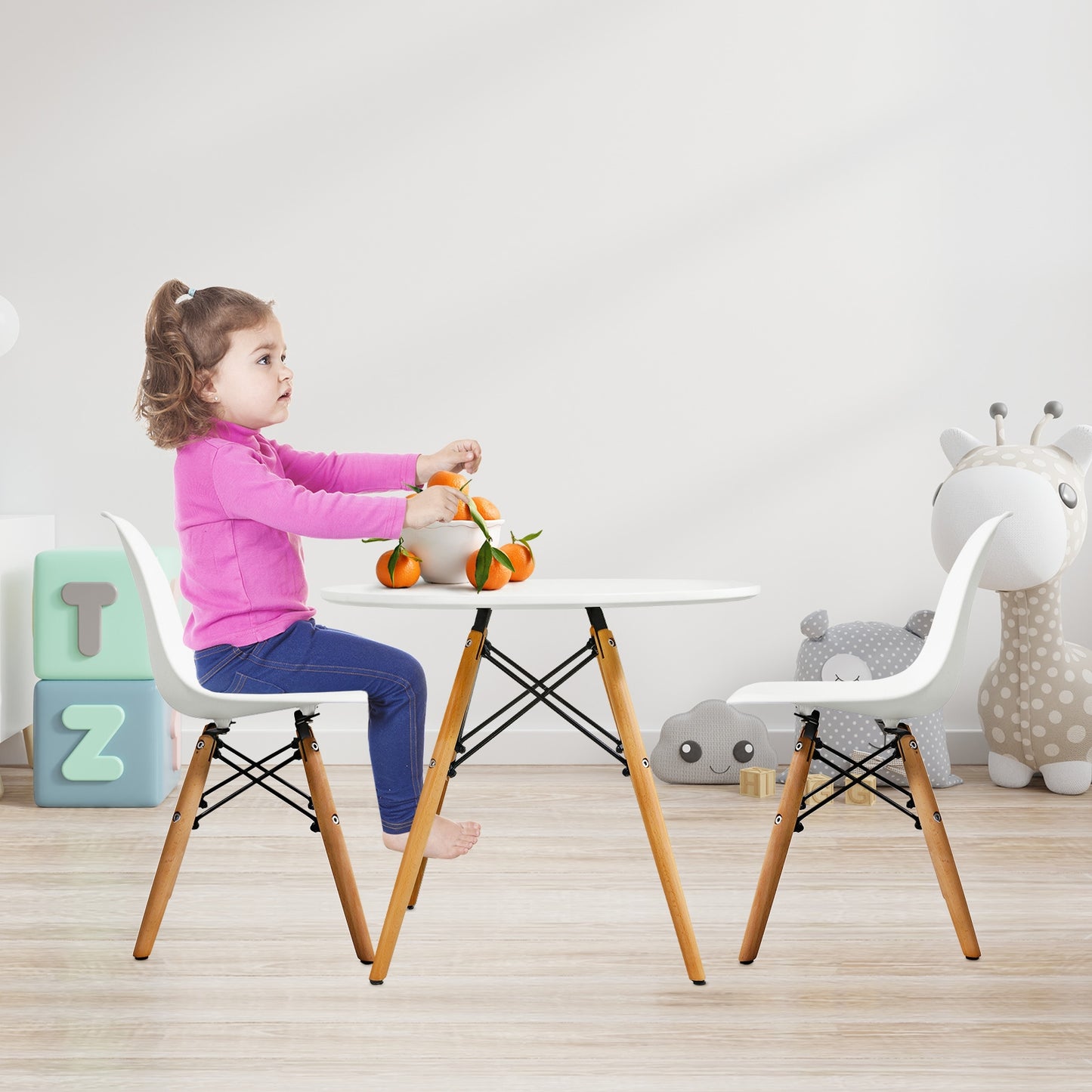 Kid's Modern Dining Table Set with 2 Armless Chairs Kids Crystal