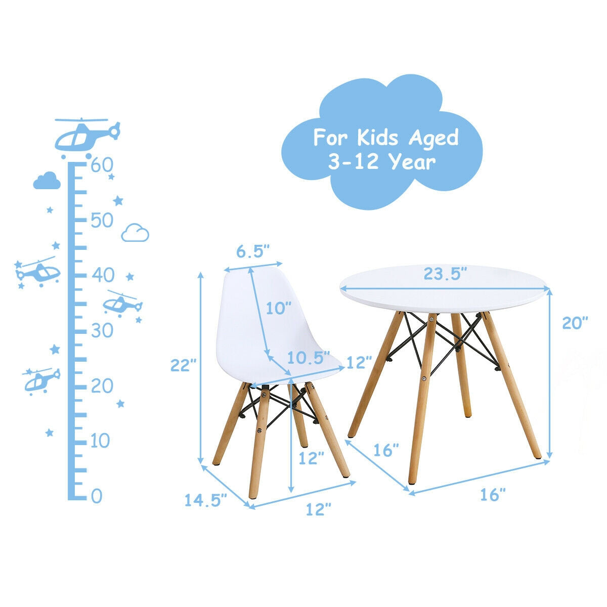 Kid's Modern Dining Table Set with 2 Armless Chairs Kids Crystal