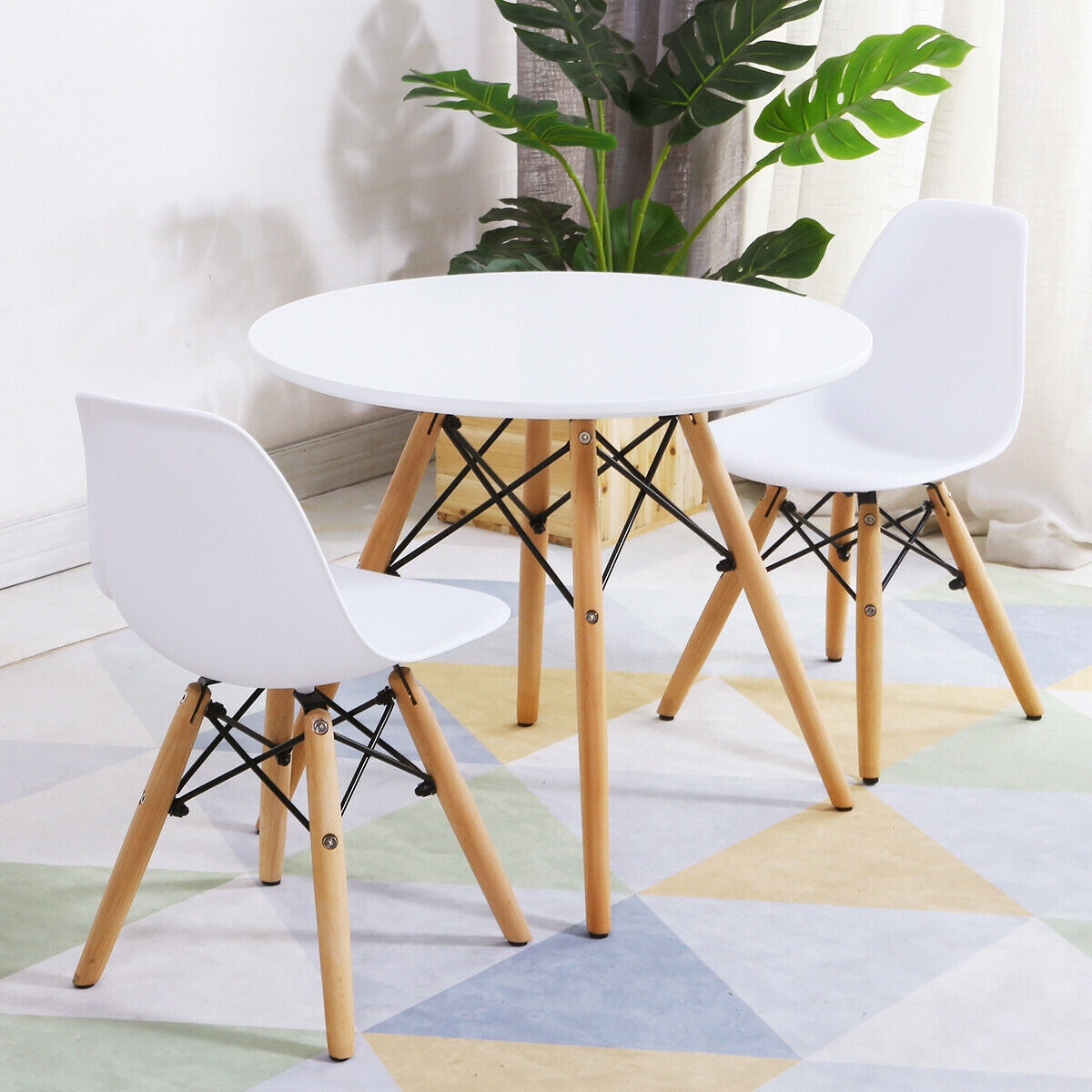 Kid's Modern Dining Table Set with 2 Armless Chairs Kids Crystal