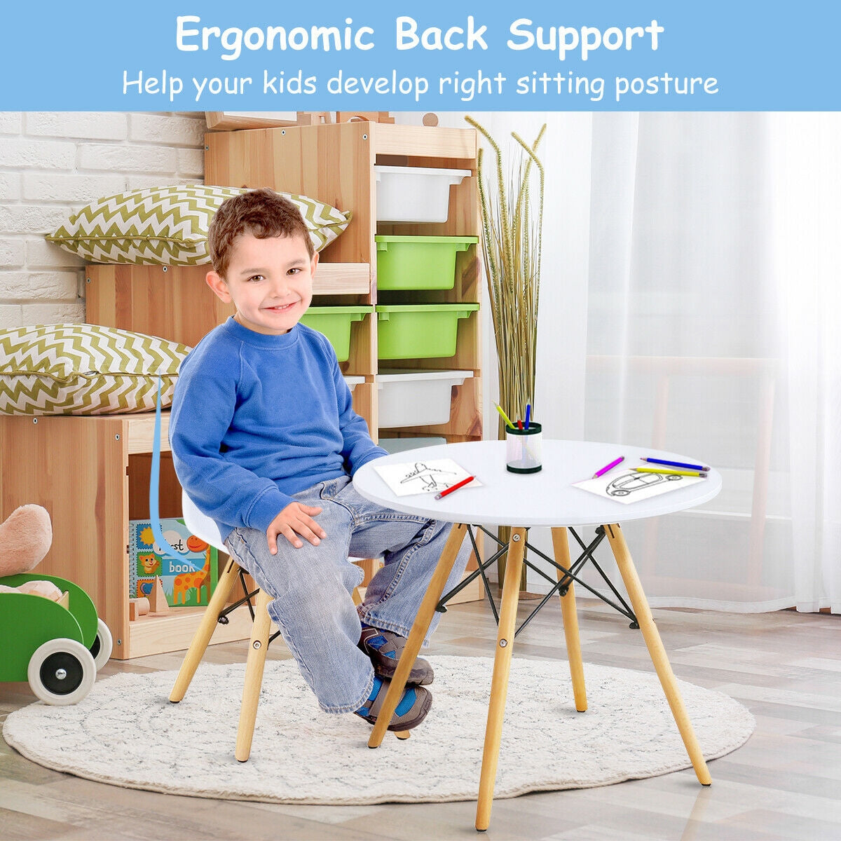 Kid's Modern Dining Table Set with 2 Armless Chairs Kids Crystal