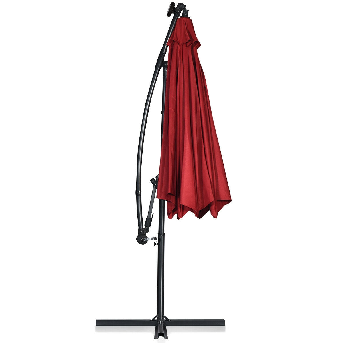 10 ft 360° Rotation Solar Powered LED Patio Offset Umbrella without Weight Base-Burgundy Kids Crystal
