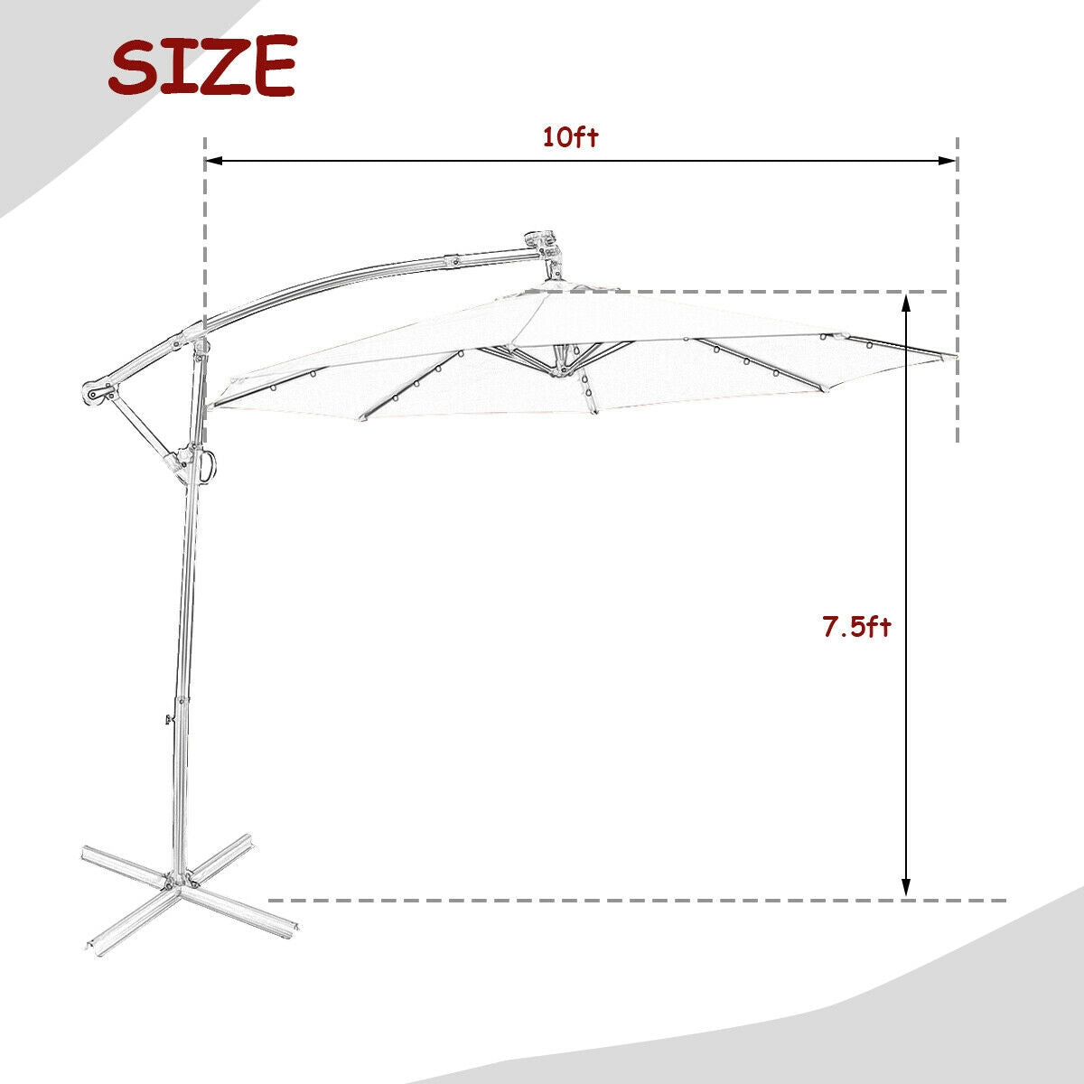 10 ft 360° Rotation Solar Powered LED Patio Offset Umbrella without Weight Base-Burgundy Kids Crystal