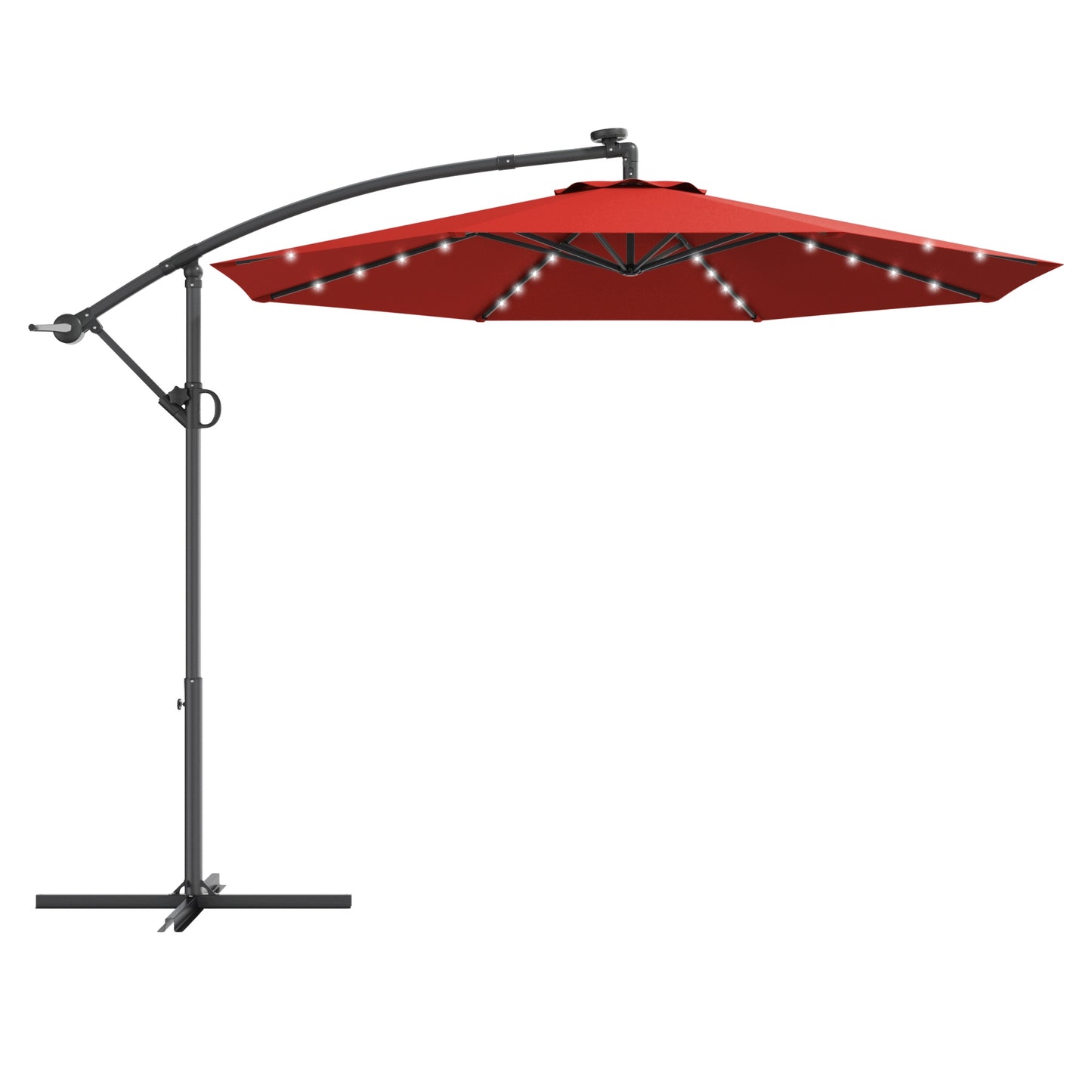 10 ft 360° Rotation Solar Powered LED Patio Offset Umbrella without Weight Base-Burgundy Kids Crystal