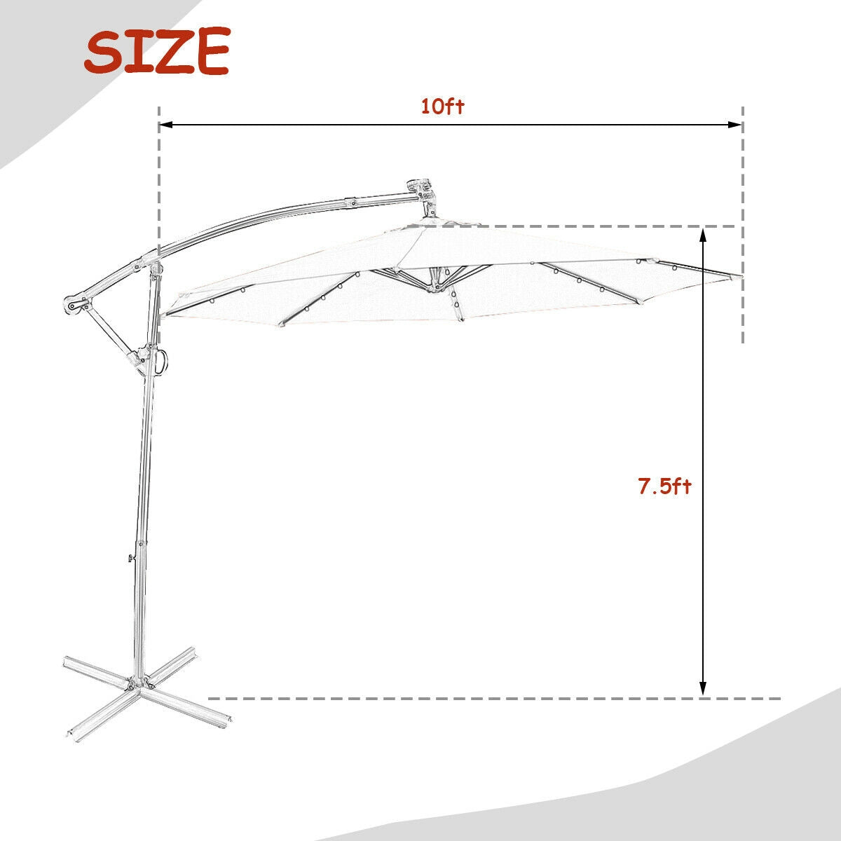 10 ft 360° Rotation Solar Powered LED Patio Offset Umbrella without Weight Base-Orange Kids Crystal