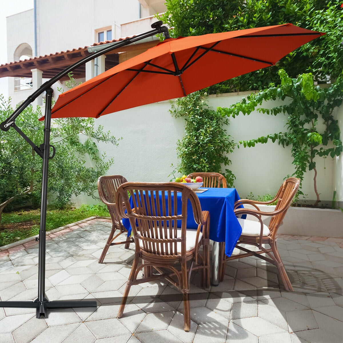 10 ft 360° Rotation Solar Powered LED Patio Offset Umbrella without Weight Base-Orange Kids Crystal