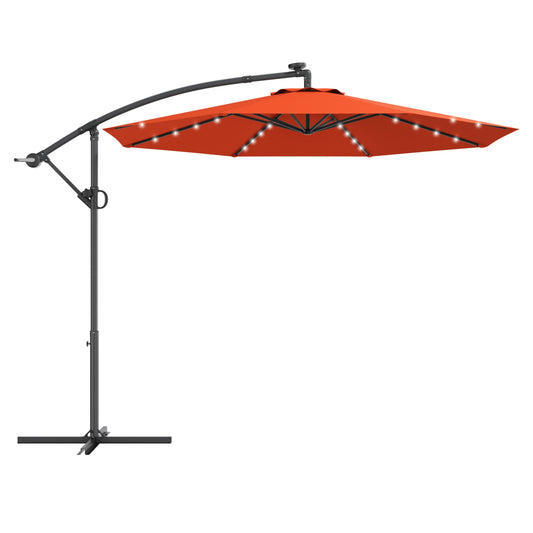 10 ft 360° Rotation Solar Powered LED Patio Offset Umbrella without Weight Base-Orange Kids Crystal