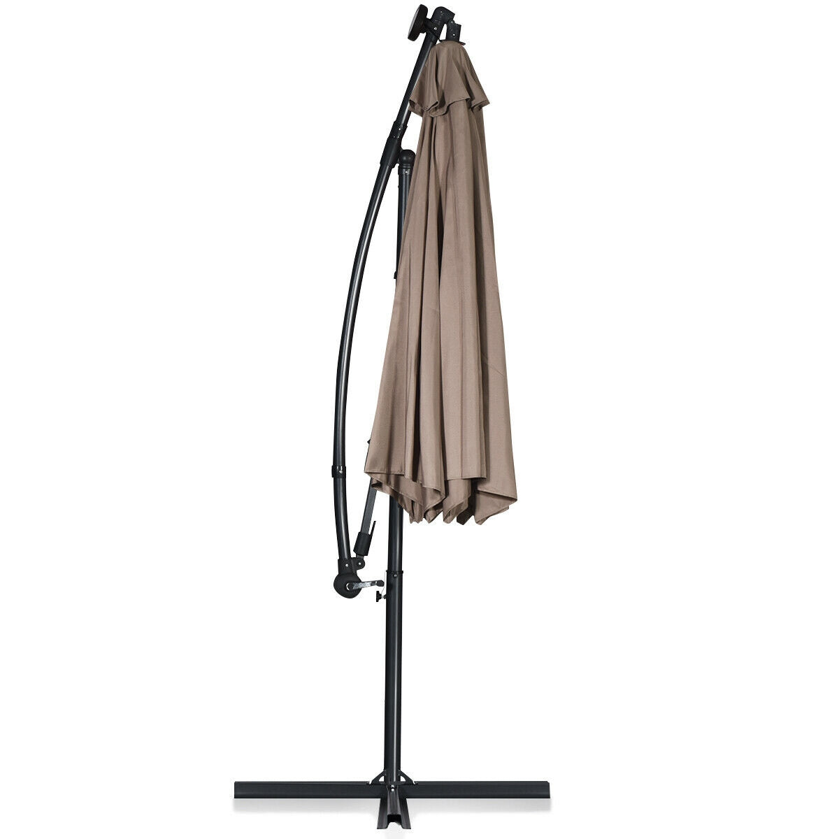 10 ft 360° Rotation Solar Powered LED Patio Offset Umbrella without Weight Base-Tan Kids Crystal
