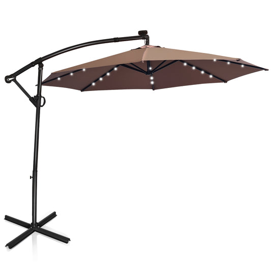 10 ft 360° Rotation Solar Powered LED Patio Offset Umbrella without Weight Base-Tan Kids Crystal