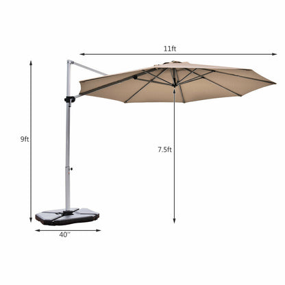 11 Feet Patio Offset Cantilever Umbrella 360° Rotation Aluminum Tilt-Tan