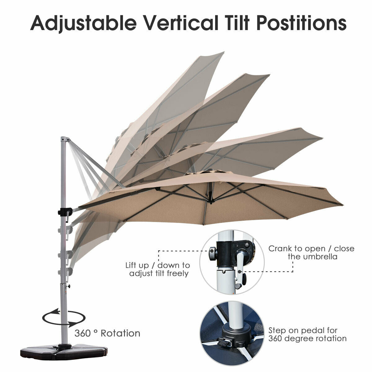 11 Feet Patio Offset Cantilever Umbrella 360° Rotation Aluminum Tilt-Tan Kids Crystal