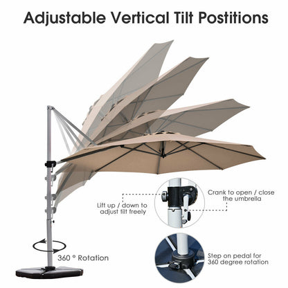 11 Feet Patio Offset Cantilever Umbrella 360° Rotation Aluminum Tilt-Tan