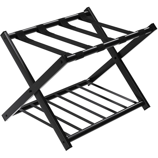 Folding Metal Luggage Rack Suitcase with Shelf Black Kids Crystal
