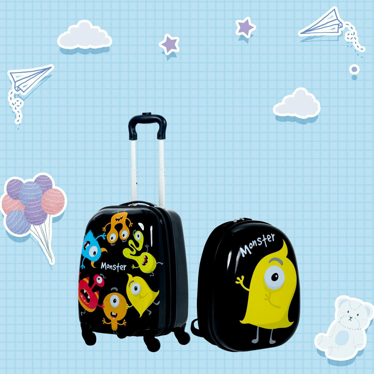 2 Pieces Kids Luggage Set 12 Inch Backpack and 16 Inch Rolling Suitcase Kids Crystal