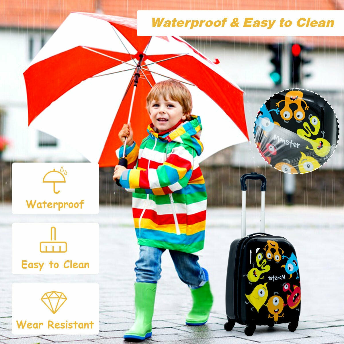 2 Pieces Kids Luggage Set 12 Inch Backpack and 16 Inch Rolling Suitcase Kids Crystal