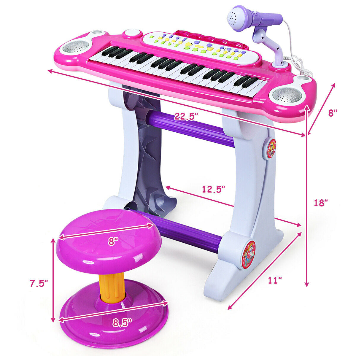 37 Key Electronic Keyboard Kids Toy Piano-Pink Kids Crystal