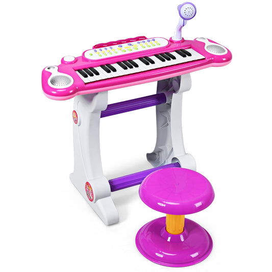 37 Key Electronic Keyboard Kids Toy Piano-Pink Kids Crystal