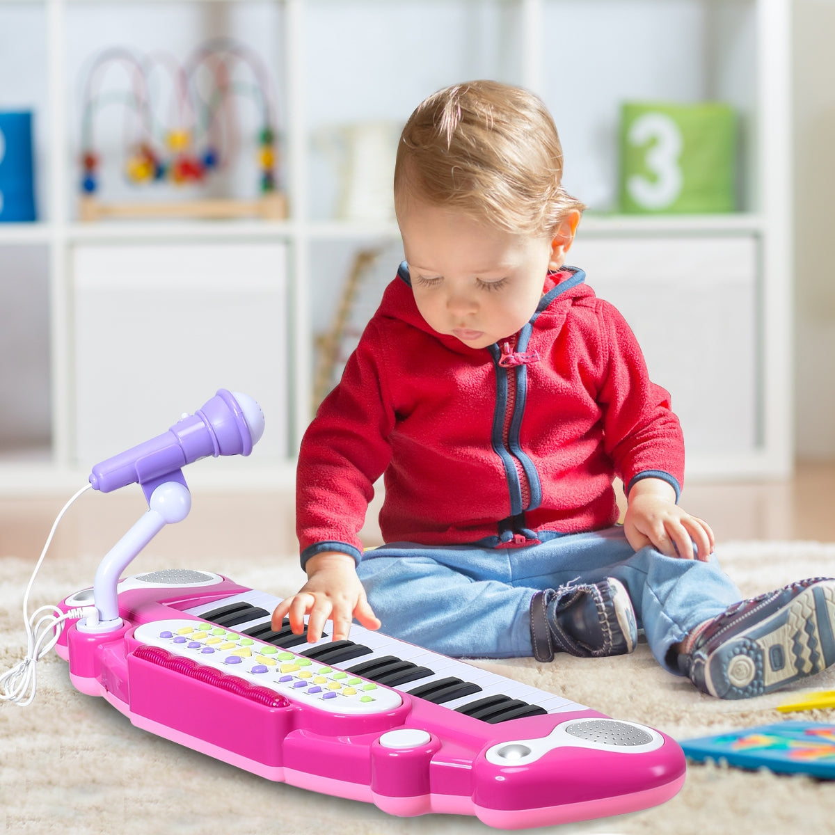 37 Key Electronic Keyboard Kids Toy Piano-Pink Kids Crystal