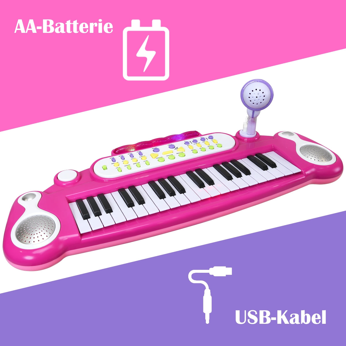 37 Key Electronic Keyboard Kids Toy Piano-Pink Kids Crystal
