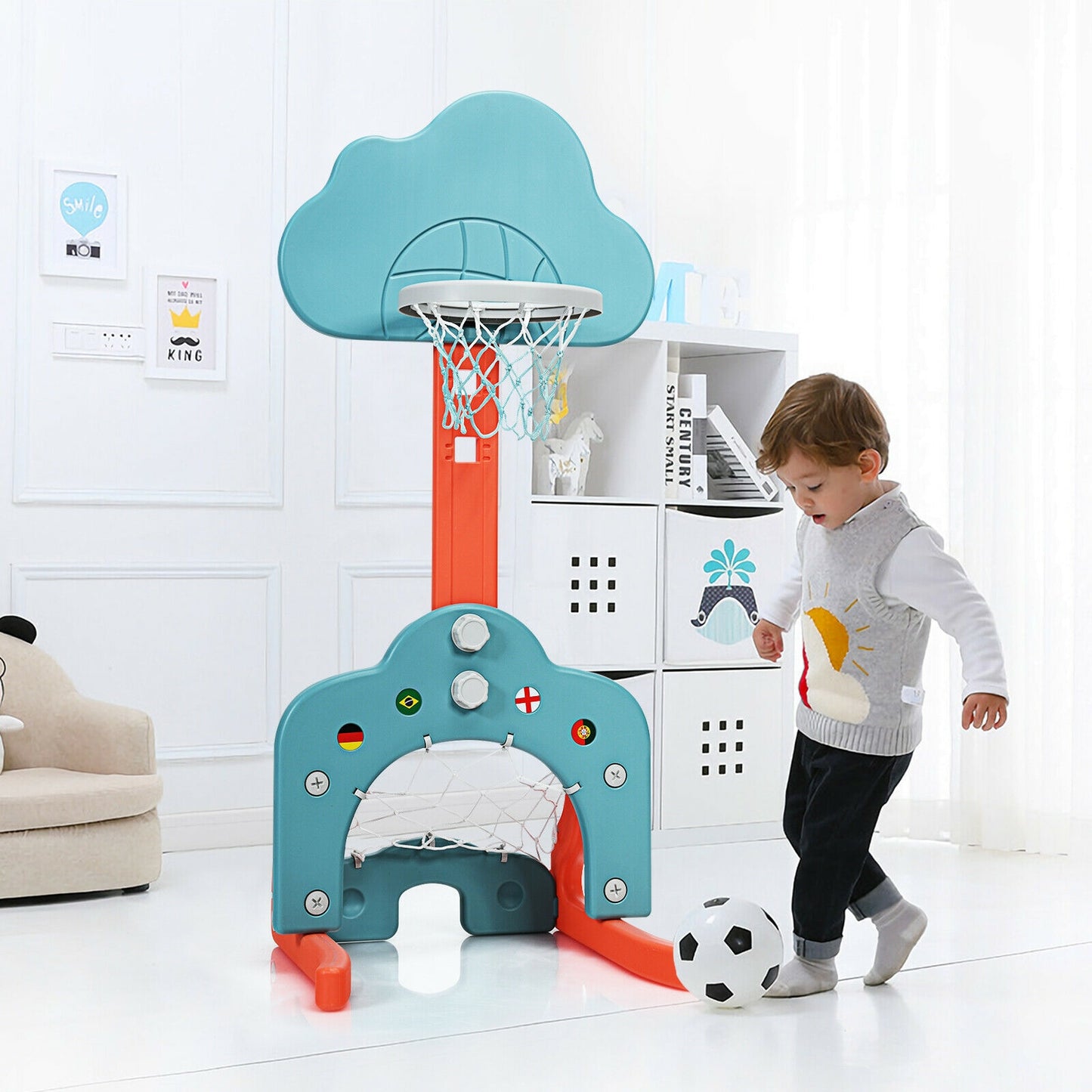 3-in-1 Kids Basketball Hoop Set with Balls-Green Kids Crystal
