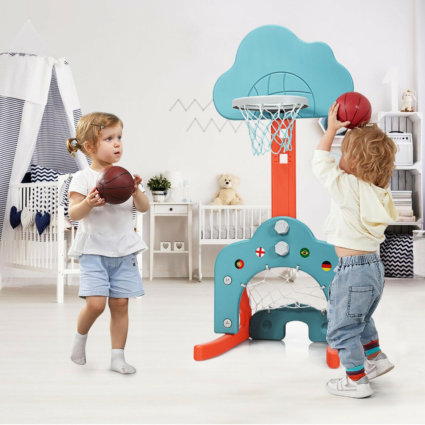 3-in-1 Kids Basketball Hoop Set with Balls-Green Kids Crystal