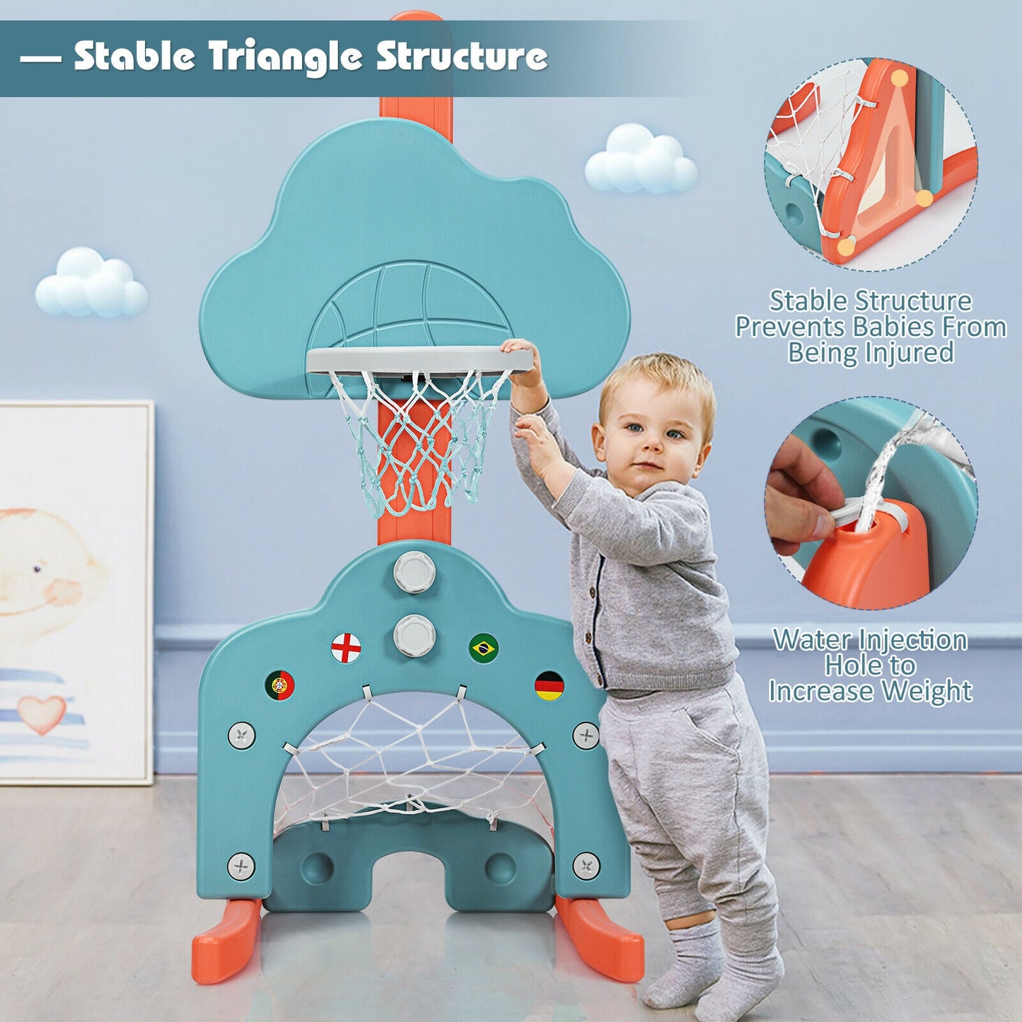 3-in-1 Kids Basketball Hoop Set with Balls-Green Kids Crystal