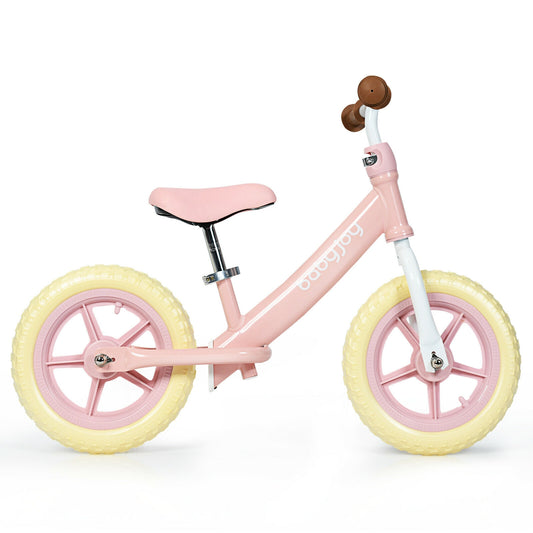 12 Inch Kids Balance No-Pedal Ride Pre Learn Bike with Adjustable Seat-Pink Kids Crystal