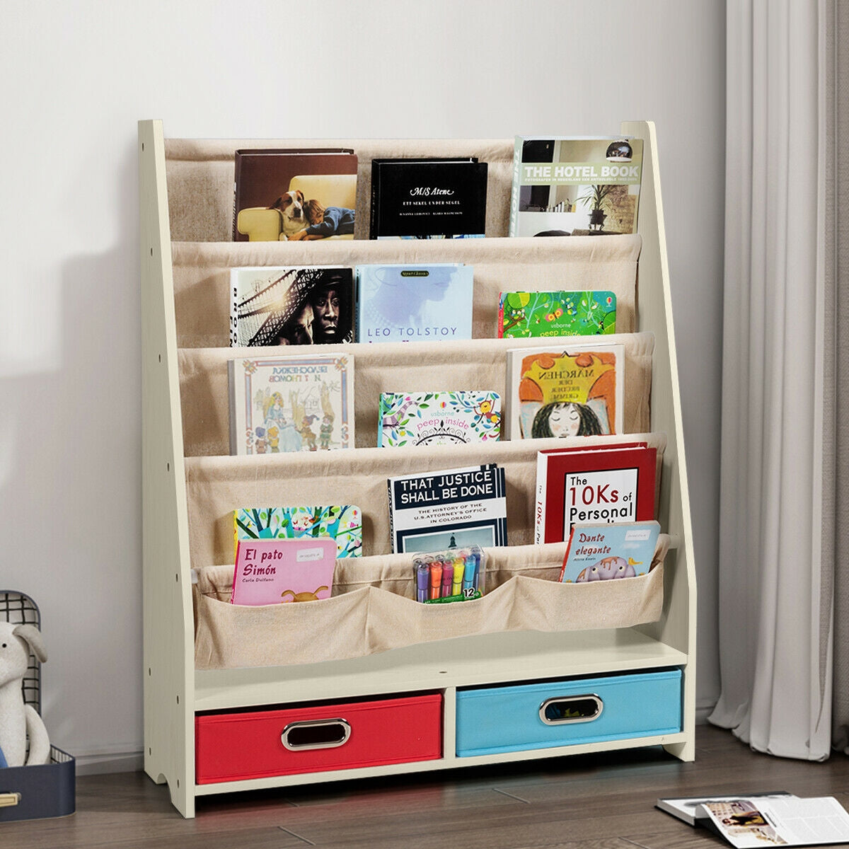Kids Book and Toys Organizer Shelves-Beige Kids Crystal