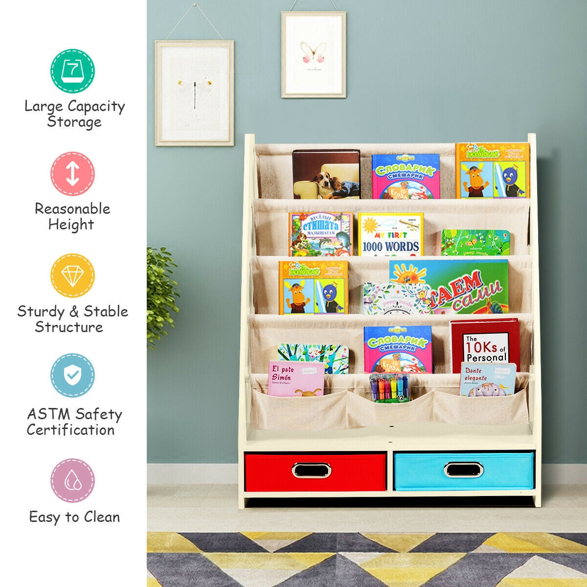 Kids Book and Toys Organizer Shelves-Beige Kids Crystal