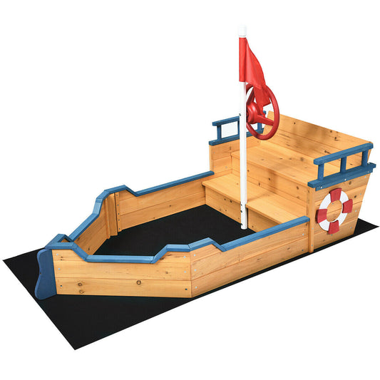 Wooden Pirate Boat Wood Sandbox for Kids Kids Crystal