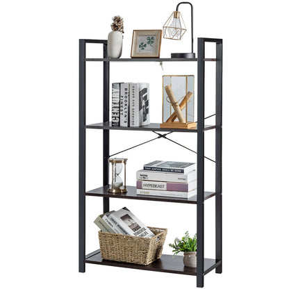 4-Tier Bookshelf Industrial Bookcase Plant Flower Stand-Black