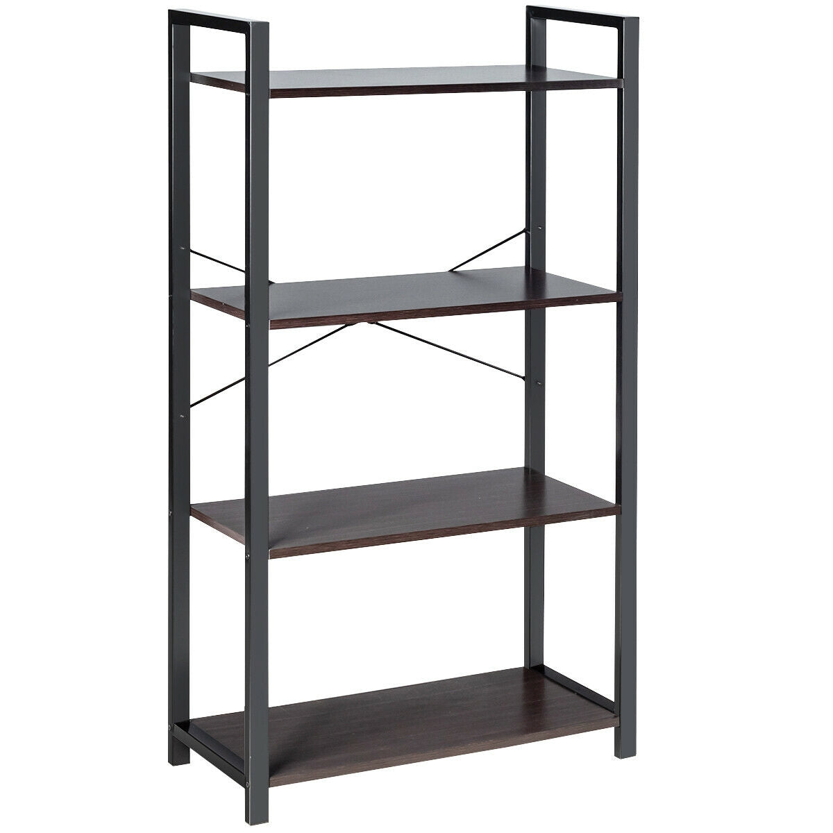4-Tier Bookshelf Industrial Bookcase Plant Flower Stand-Black Kids Crystal